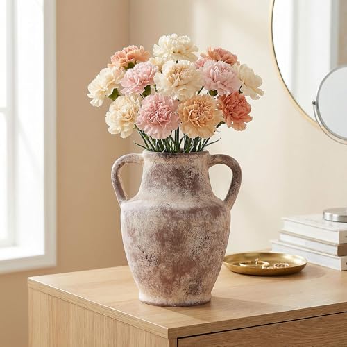 Flower Vase with Handles, 8.66 inch Tall Ceramic Vase Farmhouse Rustic Vases Decorative Pottery Vases for Home Decor Living Room Table Bookshelf Centerpiece Bouquet Wedding Fireplace (Terra) - color: 8.66 in - Terracotta