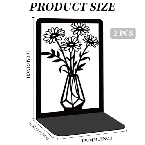 BEUNITONE Daisy Book Shelf Decorative Bookends for Shelves, Non-Slip Book Ends for Heavy Books, Flower Shelf Metal Bookends for Desk Organizer, Office Library Decor Decorative Books for Home Decor - style: Daisy