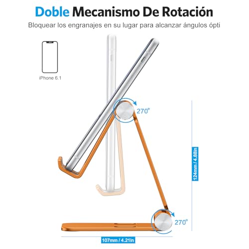 OMOTON Foldable Cell Phone Stand, C4 Portable Aluminum Phone Holder, Adjustable Phone Dock Cradle Compatible with iPhone 17/16/15 Pro Max Air, Samsung Galaxy, Small Tablets, Smart Phones, Orange - color: Orange