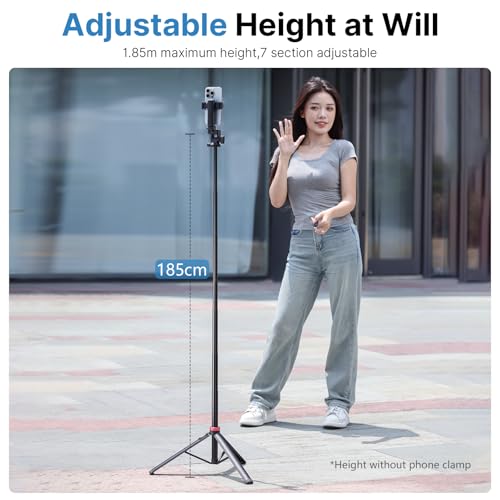ULANZI MT-78 Extendable Phone Tripod, metal 72.83" Selfie Stick Camera Tripod Stand with 2 in 1 Phone Clip, 360° Ball Head Camera Tripod with cold shoe for iPhone 17 Sony Canon, Lightweight for Travel