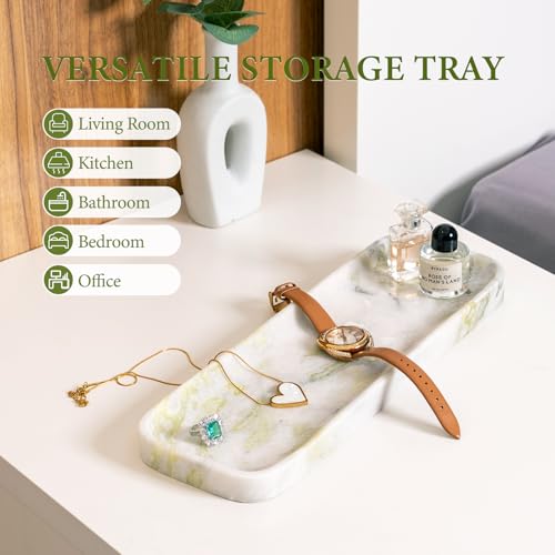 Koville Marble Tray, 12"x4" Marble Vanity Tray for Bathroom Kitchen Countertop Sink, Natural Stone Tray for Home Decor, Decorative Rectangular Narrow Catchall Tray for Jewelry Perfume - color: Bianco Palomino, size: 12" x 4" x 0.7"
