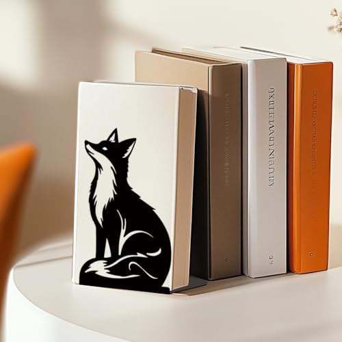 Black Fox Metal Bookends for Shelves, Exquisite Fox Bookshelf Decor Book Ends for Heavy Books, Home School Office Desk Decoration, Book Stopper for Study and Birthday Gift - style: Fox