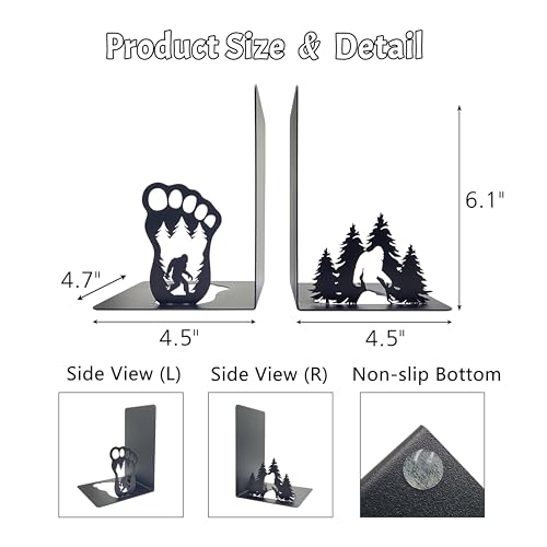 Bigfoot Decor Unique Bookends – Eye-Catching Sasquatch Gifts for Bigfoot Enthusiasts - Decorative Bookends for Shelves – Fun Bookends for Kids – Versatile Black Book Stopper to Hold Books
