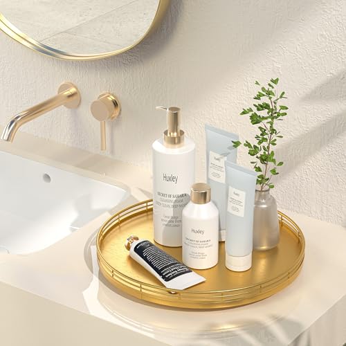 13" Gold Lazy Susan for Table Top, Oak Wood Lazy Susan Turntable Organizer for Dining Coffee Table Centerpiece Bar Decor Kitchen Countertop Bathroom Vanity Decorative Tray for Perfume Jewelry Round - color: Golden, size: 13