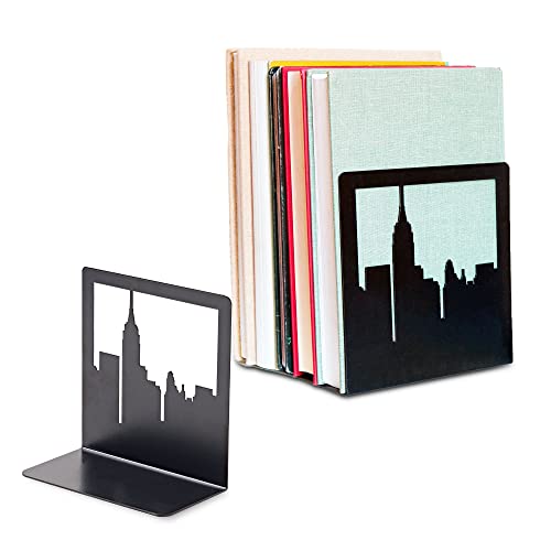 Geomod Decorative New York City NYC Skyline Metal Bookends (Black, 1 Pair) Book Ends for Tables, Desks, Shelves | Bookends to Hold Tall, Hardback Books… - color: Black, size: 1 Pair, style: NYC