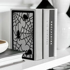 Peacoblue Metal Bookends for Shelves, Modern Decorative Heavy Duty Study Book Ends Stoppers for Office, Desk, Shelf, Room 5.3"x4.3"x7.9" Cast Iron Simple Tall Bookends 1 Pair (Spider and Spider Web) - style: Spider and Spider Web