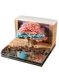 3D Creative Time Piece Calendar 2026 Desk Weekly Calendar Decoration with LED Light and Acrylic Case, Paper Sculpture Non-stick Notes, Paper Carving Art Craft Chirstmas Gift (Tree House) - color: blossom treehouse with LED lighting