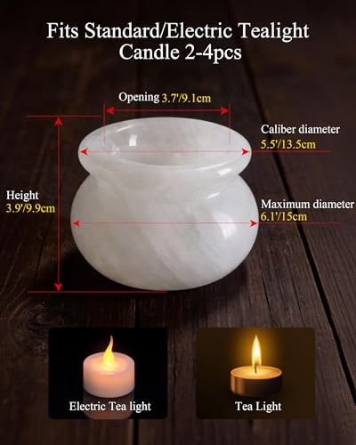 Natural Calcite Tealight Candle Holder, Crystal Bowl, Hand Carved Solid Stone Bowl, Unique Crystal Pattern, Decorative Candle Holder for Home Decor, Bathroom, Meditation, Gift