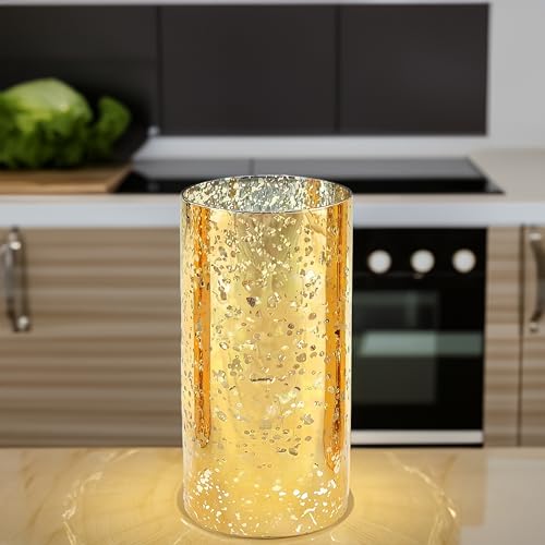 WGVI Hurricane Candle Holder Sleeve, W: 5", Ht: 8", Gold Speckled Glass Cylinder Open Both Ends, Chimney Tube Shade, 1 Piece - size: 5x8"H