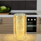 WGVI Hurricane Candle Holder Sleeve, W: 5", Ht: 8", Gold Speckled Glass Cylinder Open Both Ends, Chimney Tube Shade, 1 Piece - size: 5x8"H
