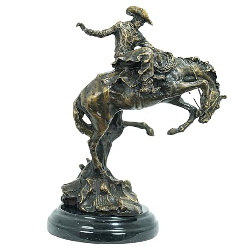 Bronze The Bronco Buster Sculpture by Frederic Remington - Classic Western Cowboy Taming Wild Horse Bronze Statue, Perfect for Art Collectors and Home Decor (2-Round Base) - color: 2-round Base