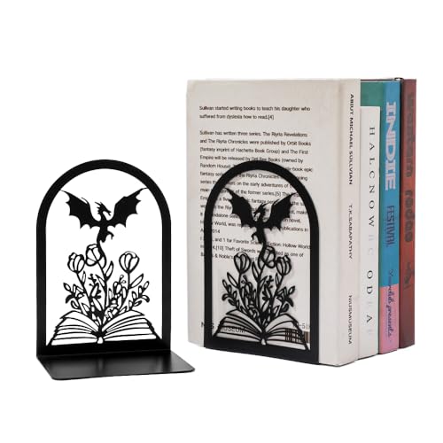 Book Ends, Bookends, Book Ends for Shelves, 1 Pair Non Skid Metal Book Divider Decorative Holder, Abstract Art Desgin Book Stopper Supports for Office, Home (Dragon A) - color: Dragon a