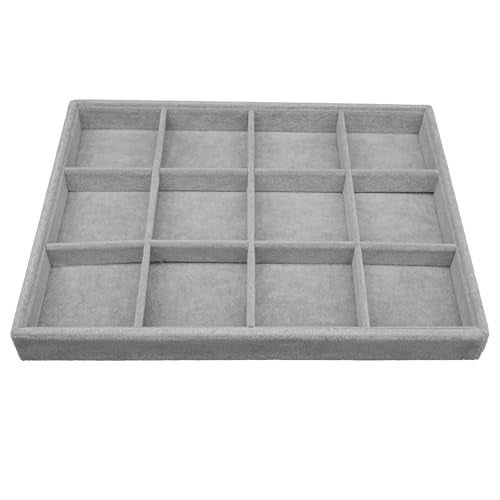 Large Velvet Jewelry Tray, Drawer Organizer for Jewelry in Dresser, Stackable Jewelry Drawer Organizer Inserts for Earring Necklace Bracelet Rings(Grey,12grid) - color: Grey, size: 12grid