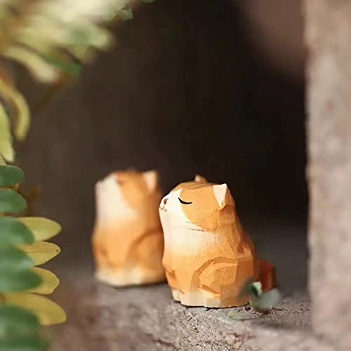 Wooden Cat Figurines Sculpture Statue Lovely Small Carved Orange Cat Statue Handmade Wood Kitten Art Carving Work for Home Office Decoration (Little Orange Cat) - color: Little Orange Cat