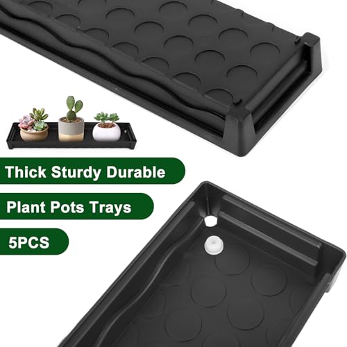 5 Pack Rectangular Plant Saucer 16 Inch Plastic Plant Flower Drip Trays Pots with Removable Drainage Hole Heavy Duty Water Drip Tray for Windowsill, Indoor Outdoor Planter Saucers for Garden Balcony - size: 5pcs-16 Inch