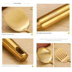 Premium 7-Piece Gold Kitchen Utensil Set with Stand, Stainless Steel Cooking Tools- Dishwasher Safe Ladle, Spoon, Spatula, Pasta Fork, Luxury Brass Kitchen Accessories for Home Chefs (Gold) - color: Gold