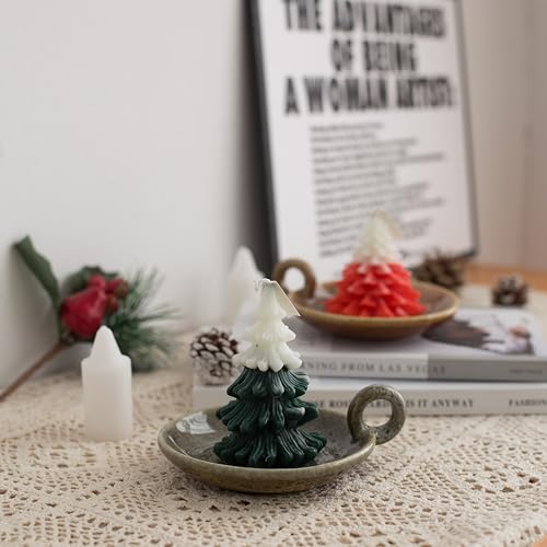 1pack Vintage Ceramic Candle Holders with Handle, Round Farmhouse Ceramic Plate Tray,Sage Holder for Burning,Incense Holder for Meditation Room Home Decor(Green) - color: Green
