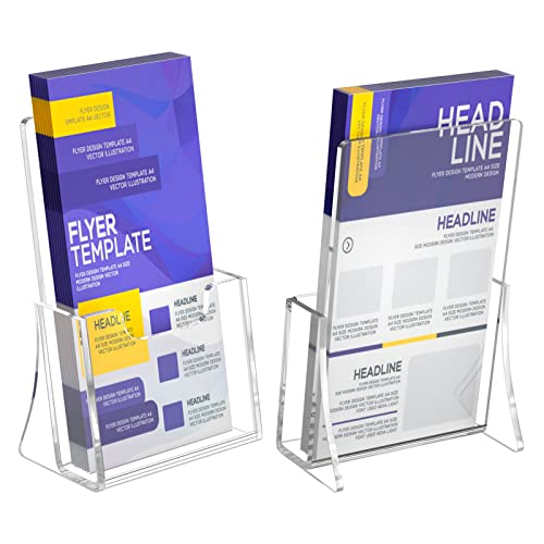 NIUBEE Acrylic Brochure Holder for 4’’ Trifold Pages, 50% Thicker Countertop Acrylic Literature Holder Plastic Flyer Display Stand for Magazine, Pamphlet, Booklets, Menu, Journals, 2 Pack - size: 4" x 6", style: 2 Pack