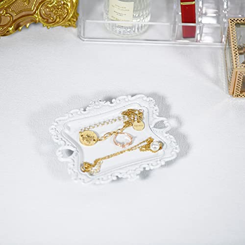 Funly mee Antique Trinket Dish Vintage Jewelry Tray, Ring Holder (White, S) - color: White, size: Small