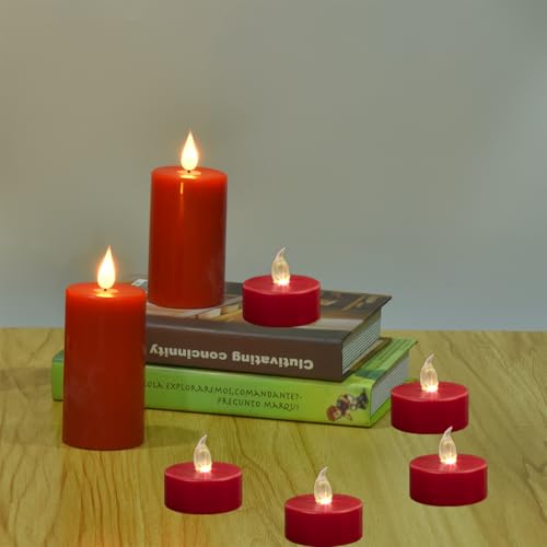 Hanzim Tea Light Candles with Remote Control,Flickering Flameless LED Candle,Long Lasting 400+Hours,Battery Operated with Timer for Home Decoration Seasonal &Festival Celebration(12pcs Red) - color: Remote-Red, size: 12pack
