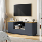 QUW 70" Fluted TV Stand for TVs Up to 80", Modern Entertainment Center with 2 Drawers & Cabinets, TV Console with Curved Profile Design, Luxury Wooden Media Console for Living Room, Navy Blue - color: Navy Blue