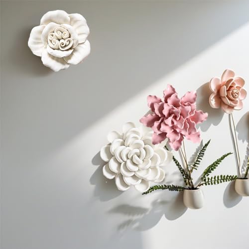 Ceramic Flower Wall Decor Handmade Rose Art Flower for Living Room Home Hallway Bedroom Kitchen Farmhouse Bathroom Dining Room Camellia Red 3.5 in - color: Camellia Red, size: 3.5 in