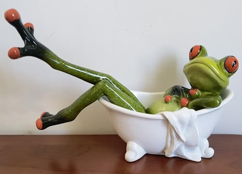 VVGIFTS Frog Figurines Decor Funny Cute Craft Resin Frog Sculpture Statue for Home Office Desk Tabletop Bathroom Decoration, Ornament Gift (Frog Lying in Bathtub) - color: Frog Lying in Bathtub