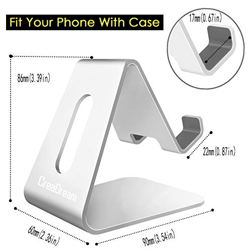 CreaDream Cell Phone Stand, Cradle, Holder,Aluminum Desktop Stand Compatible with Switch, All Smart Phone, iPhone 11 Pro Xs Max Xr X Se 8 7 6 6s Plus SE 5 5s-Silver - color: Silver
