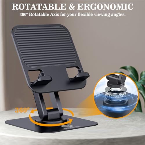 OCYCLONE iPad Stand, 360° Rotating Adjustable Foldable iPad Tablet Holder for Desk Compatible with Kindle Tablet iPad 4" - 15.6" Portable Monitor Stand, Black
