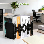 2PCS Heavy Duty Metal Bookends, Adjustable Book Organizer for Shelves & Desk with Non-Slip Pads, 3 Compartments, Extends up to 19 inches, Office & Home Use (Black)