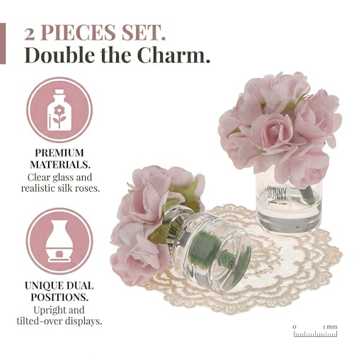 2Pcs 1:12 Scale Glass Vase with Flowers Set, Decorative Accessories for Mini Scene, Mini Decoration Dollhouse Décor