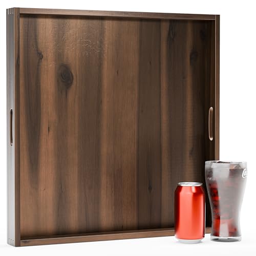 TIDITA 20 x 20 inch Square Wooden Ottoman Tray – Large Wooden Tray for Ottoman, Extra Large Ottoman Tray for Living Room, Coffee Table & Decorative Use (Walnut Color) - color: Walnut, size: 20" x 20" x 2.4"