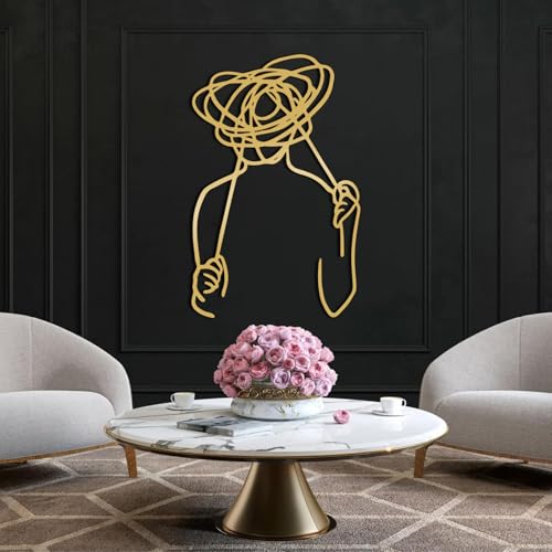 Metal Minimalist Line Art Wall Decor, Overthinking Man Metal Wall Decor, Confused Man Wall Mount, Minimalist Abstract Line Home Art, Abstract Room Sculpture, Living Room - color: Black, size: 24L" x 15W"