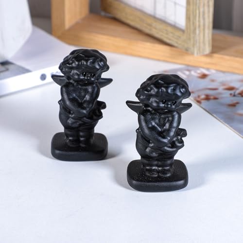 Nupuyai Hand Carved Cupid Angel Statue for Home Decor, Natural Black Obsidian Crystal Figurine Stone Sculpture Decoration for Fengshui - style: Cupid Angel