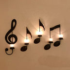 MANMAOHE Black Music Note Wall Sconce Metal Wall Sconce Candle Holder Set of 4 Wall Mount Tea Light Candle Holders Musical Symbol Candle Holder Rack for Home Office Classroom