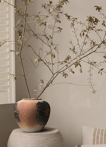 GeLive Round Ceramic Vase Brown Rustic Textured Moon Jar Table Centerpiece Pottery Vase Decorative Planter Pot Flower Container for Fresh Dried Plants Home Decor Kitchen Utensil Holder - color: Brown