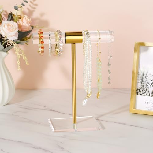 Necklace Holder Bracelet Holder, Gold Acrylic Jewelry Display Stand Crystal T Bar Jewelry Organizer Gift for Women(1-Tier 1pc) - style: 1-Tier 1pc