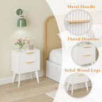 YAUKOMEL Fluted Nightstand with 2 Drawers,Modern Bedside Table with Metal Handles,Side Table with Solid Wood Legs,End Table for Living Room,Bedroom,Small Spcae 11.8" D x 15.7" W x 22.8" H White CTG55W - color: White, style: Fluted Style