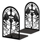 Peacoblue Metal Bookends for Shelves, Modern Decorative Heavy Duty Study Book Ends Stoppers for Office Desk Shelf Room 5.3"x4.3"x7.9" Cast Iron Simple Tall Bookends 1 Pair (Symmetrical Dragon Cross) - style: Symmetrical Dragon Cross