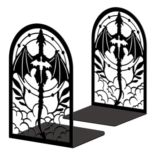 Peacoblue Metal Bookends for Shelves, Modern Decorative Heavy Duty Study Book Ends Stoppers for Office Desk Shelf Room 5.3"x4.3"x7.9" Cast Iron Simple Tall Bookends 1 Pair (Symmetrical Dragon Cross) - style: Symmetrical Dragon Cross