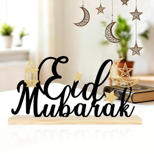 COCHIE Metal Eid Mubarak Sign, Ramadan Decorations for Home, Shelf, Mantel, Indoor, Moon Star Eid Decor, Eid Mubarak Ramadan Table Top Party Decoration (Eid) - style: Eid