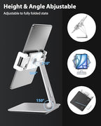 Maxonar Tablet Stand for Desk, 360° Adjustable Aluminum Alloy Swivel iPad Charging Tablet, iPad Pro Air Mini Tablet Holder for Bed Store POS Showcase Kitchen Office Drawing Desktop (6-13''), Silver - color: Silver