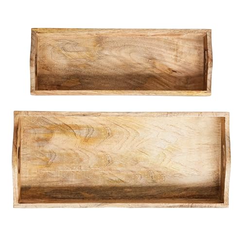 Creative Co-Op Rectangle Mango Wood Trays (Set of 2 Sizes) - style: Tray Set