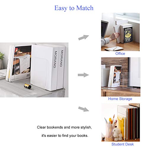 MerryNine 2 Pair Plastic Acrylic Bookends Pair Organizer Bookshelf Decor Decorative Bedroom Library Office School Supplies Stationery Gift (3.54x4.72x6.7 Inch) - color: Th:3mm/0.12", size: 4 Pcs - 3.54 x 4.72 x 6.7 in