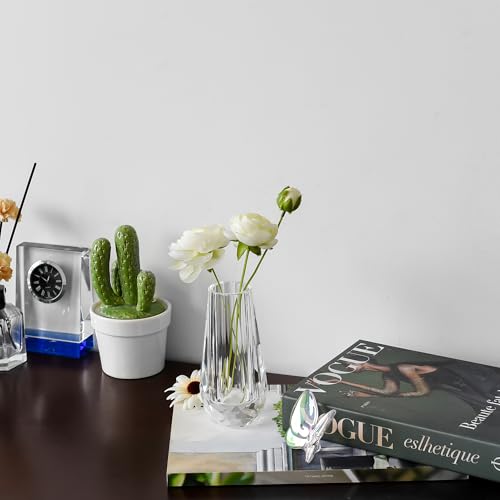 Small Crystal Flower Bud Vase Decorative Vase for Home or Dinner Table Outline Dimensions W2.8 x H5.9 with Gift Box - size: 7x15cm