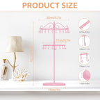 iDavosic.ly 2 Tier Rotating Necklace Holder Organizer with 42 Hooks, Adjustable Metal Bracelet Display Stand Rack, Extra Tall Keychain Spinning Tree Tower for Women, Pink - color: Candy Pink