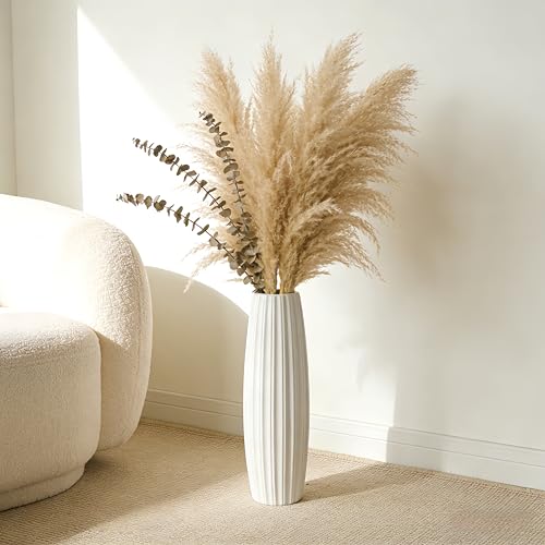 White Ceramic Floor Vase, 17.7" Tall Floor Vase Large Flower Vases Decorative Vases for Pampas Grass Modern Home Decor Living Room Office Bedroom Table Centerpieces Kitchen Wedding Farmhouse Décor - color: Vertical Stripes, size: Height-17.7 Inch