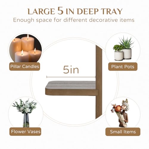 Wall Candle Holder for Farmhouse: Wood Floating Shelves Candle Sconces Wall Decor Set of 2 - Distressed Candle Holders for Small Vase Pillar Candles Tealight - color: Light Brown, size: 15.7in x 5.1in