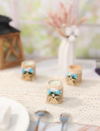 10 Pcs Handmade Wooden Tea Candle Holders, Baptism Gift, Baby Birthday Party Favors, Christening Guest Favors . (Light brown - blue) - color: Light Brown - Blue
