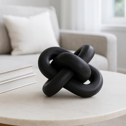 Decorative Knot Sculpture – Wood Sculpture Decorative Object, Accessories for Room Styling and Layering – Modern Sculpture Accent for Office, Shelf, Console or Desk, Home Decor – 6", Black - color: Black, size: 6.0" H
